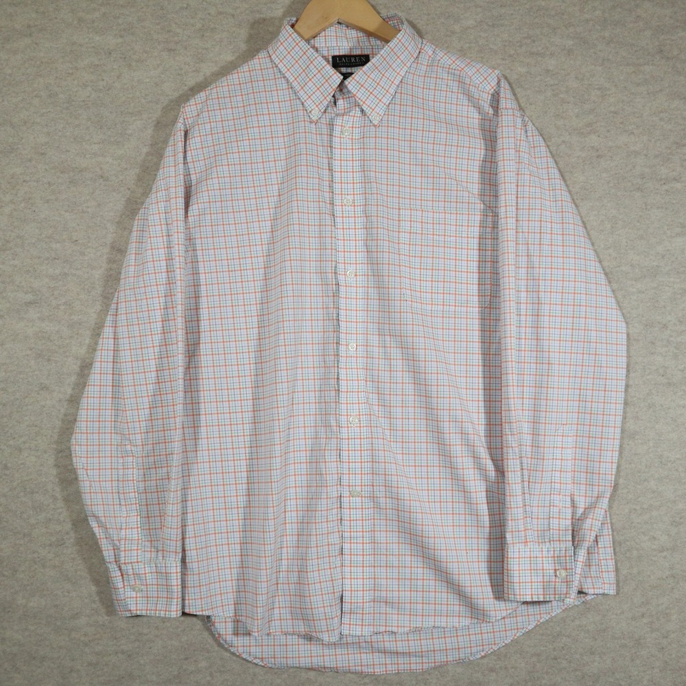 Lauren Ralph Lauren Mens XL Shirt Stretch Regular Fit Plaid Button Down Orange
